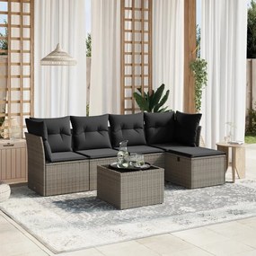6 pcs conjunto sofás de jardim com almofadões vime cinzento