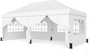 Tenda de Jardim Dobrável com 6 pesos, 600 x 300 x 310 cm, 4 Paredes Laterais Removíveis, Branco