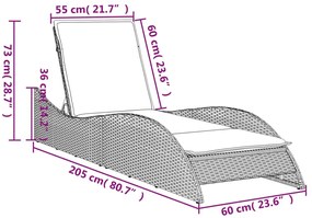 Espreguiçadeira com almofadão 60x205x73 cm vime PE bege
