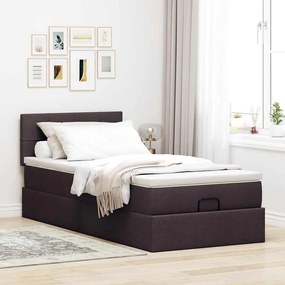 Cama otomana com colchão 90x200 cm tecido castanho escuro