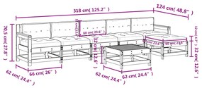 7pcs conjunto lounge jardim c/ almofadões madeira maciça branco