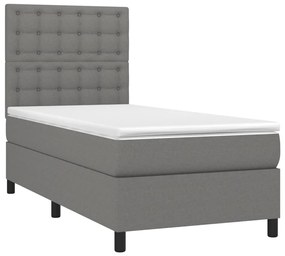 Cama box spring c/ colchão e LED 100x200 cm tecido cinza-escuro