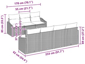 Conjunto de Sofá de Jardim com Almofadas Preto Polí Rattan Acácia