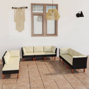 vidaXL 9 pcs conjunto lounge de jardim c/ almofadões vime PE preto