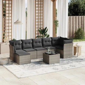 vidaXL 8 pcs conjunto sofás de jardim c/ almofadões vime PE cinzento