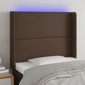 vidaXL Cabeceira cama c/ LED 83x16x118/128cm couro artificial castanho