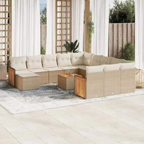 13 pcs conjunto de sofás p/ jardim com almofadões vime PE bege