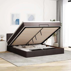 Cama Otomana com colchão&LEDs 180x200cm tecido castanho-escuro