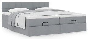 Estrutura de cama otomana com colchões tecido cinzento claro