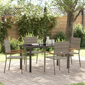 vidaXL Conjunto de Jantar de Jardim de 5 Peças Cinza Rattan Poliéster