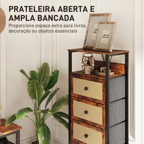 Cómoda "Einar" em Tecido com 4 Gavetas e Prateleira – 50x30x126 cm – E