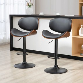 Conjunto de 2 cadeiras de bar com banco regulável em altura, revestimento sintético, 53 x 52 x 92-112 cm, preto