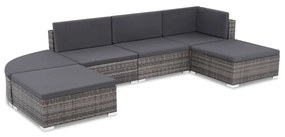 vidaXL Conjunto de lounge de jardim com 6 peças e almofadas, vime sintético, cinza