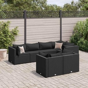vidaXL 7 pcs conjunto lounge de jardim c/ almofadões vime PE preto