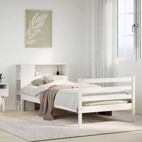 Cama com estante sem colchão 90x190 cm pinho maciço branco