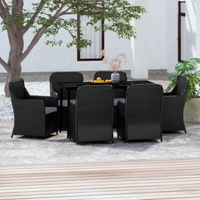vidaXL 7 pcs conjunto de jantar para jardim com almofadões preto