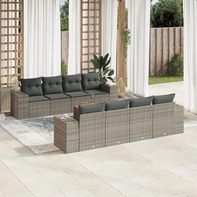 vidaXL 9 pcs conjunto sofás p/ jardim com almofadões vime PE cinzento
