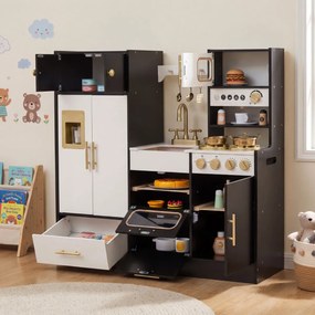 Cozinha de brincar em madeira para crianças com luzes e sons realistas 92.5 x 29 x 89,5 cm Preto