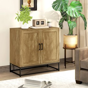 Aparador com 2 portas e prateleira interior ajustável em altura, 80 L x 40 P x 78 A cm, cor madeira natural