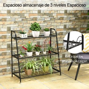 Estante metálica para plantas com 3 níveis Suporte para flores para jardim, varanda  81 x 35 x 82 cm Preto