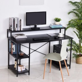 Mesa para Computador com Prateleiras Pés Ajustáveis ​​Moldura de Metal 140x60x93 cm