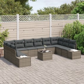 Conjunto de Sofá de Jardim de 10 Peças com Almofadas Preto Rattan PE