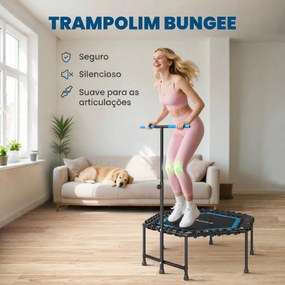 Trampolim Fitness 114x114x132 cm com Guiador Ajustável em 3 Níveis Estrutura de Aço para Treino de Perna Corpo Azul