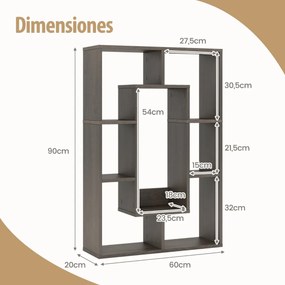 Estante geométrica de 7 cubos Estante Sala decorativa de pé livre com dispositivo anti-derrapante 60 x 20 x 90 cm Cinzenta