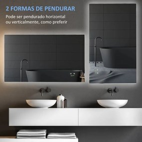 Espelho LED Zapor com Anti-Embaciamento - 90x60cm - Design Moderno