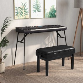 Banco para piano ajustável com arrumação Banco duplo de madeira com almofada para teclado almofadada em PU Preto