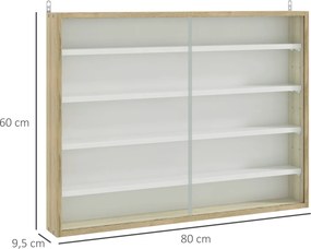 Vitrine de Parede de Madeira com Prateleiras Ajustáveis e 2 Portas Corredeiras de Vidro para Coleções Perfumes 80x9,5x60cm Madeira e Branco