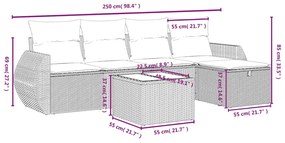 6 pcs conjunto sofás de jardim c/ almofadões vime PE preto