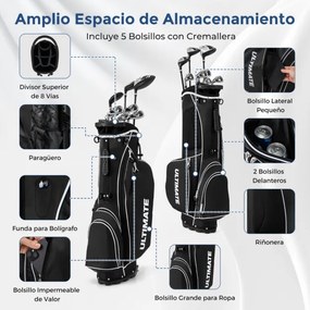 Conjunto de tacos de golfe para homens canhotos com bolsa e suporte #1 Driver #3 Fairway e #4 Híbrido com capas #6 7 8 9 #P Ferros e Putter Preto