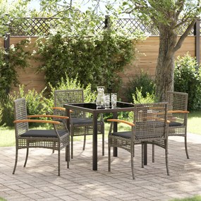 vidaXL Conjunto de Jantar de Jardim com 5 Peças e Almofadas Cinza Vime PE