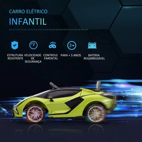 Carro Elétrico Lamborghini SIAN 12V para Crianças de 3-8 anos com Controle Remoto Abertura da Porta Música MP3 USB e Faróis 108x62x40cm Verde