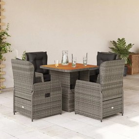 vidaXL 5 pcs conjunto de jantar p/ jardim c/ almofadões vime PE cinza