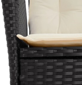 3 pcs conjunto de jantar p/ jardim c/ almofadões vime PE preto