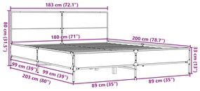 Estrutura de cama 180x200 cm derivados madeira/metal