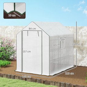 Estufa de Jardim de 3 Níveis com 12 Prateleiras Porta Enrolável Janelas Anti-UV Cobertura de PE  140x213x190 cm Branco