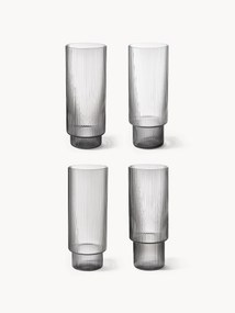 Mouth-Blown Highball Glasses Ripple with Groove Relief, Set of 4