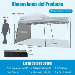 Tenda para toldo com paredes laterais ao ar livre dobrável com pernas inclinadas 599 x 300 x 235-255 cm cinza