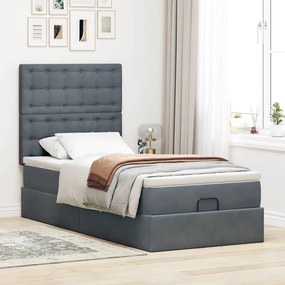 Estrutura de cama otomana com colchões cinza escuro veludo