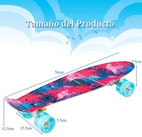 Mini Skate 56 cm Skate Completo com Rodas PU Silent Roll Galaxy Padrão para Iniciantes Crianças 6+ Anos Rosa