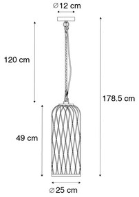 Candeeiro suspenso rural para exterior rattan preto 25 cm - Calamus Rústico