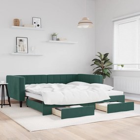 Sofá-cama c/ gavetão e gavetas 100x200 cm veludo verde-escuro