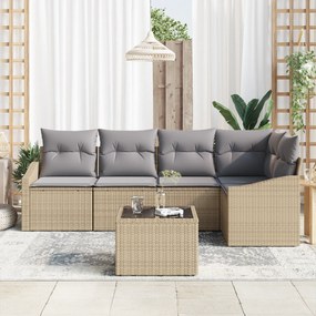 Conjunto de jantar de jardim com 6 peças e almofadas preto em rattan s