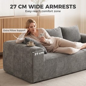 Sofá 3 Lugares em Chenille 220 cm, Sofá de Sala Moderna com Assento e Braços Largos, 3 Almofadas, Cinza