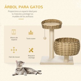 PawHut Árvore para Gatos Médios com Cama Superior Cesto de Vime Sintét