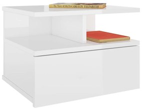 Mesa de cabeceira suspensa 2 pcs 40x31x27 cm branco brilhante