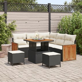 Conjunto de Sofá de Jardim vidaXL de 8 Peças com Almofadas Preto Vime Acácia